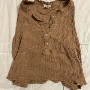 Aerie Textured Brown Button Up Tank Top